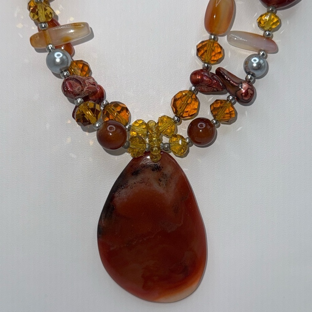 Chunky amber colored multi strand beaded statement necklace boho western - Picture 9 of 14